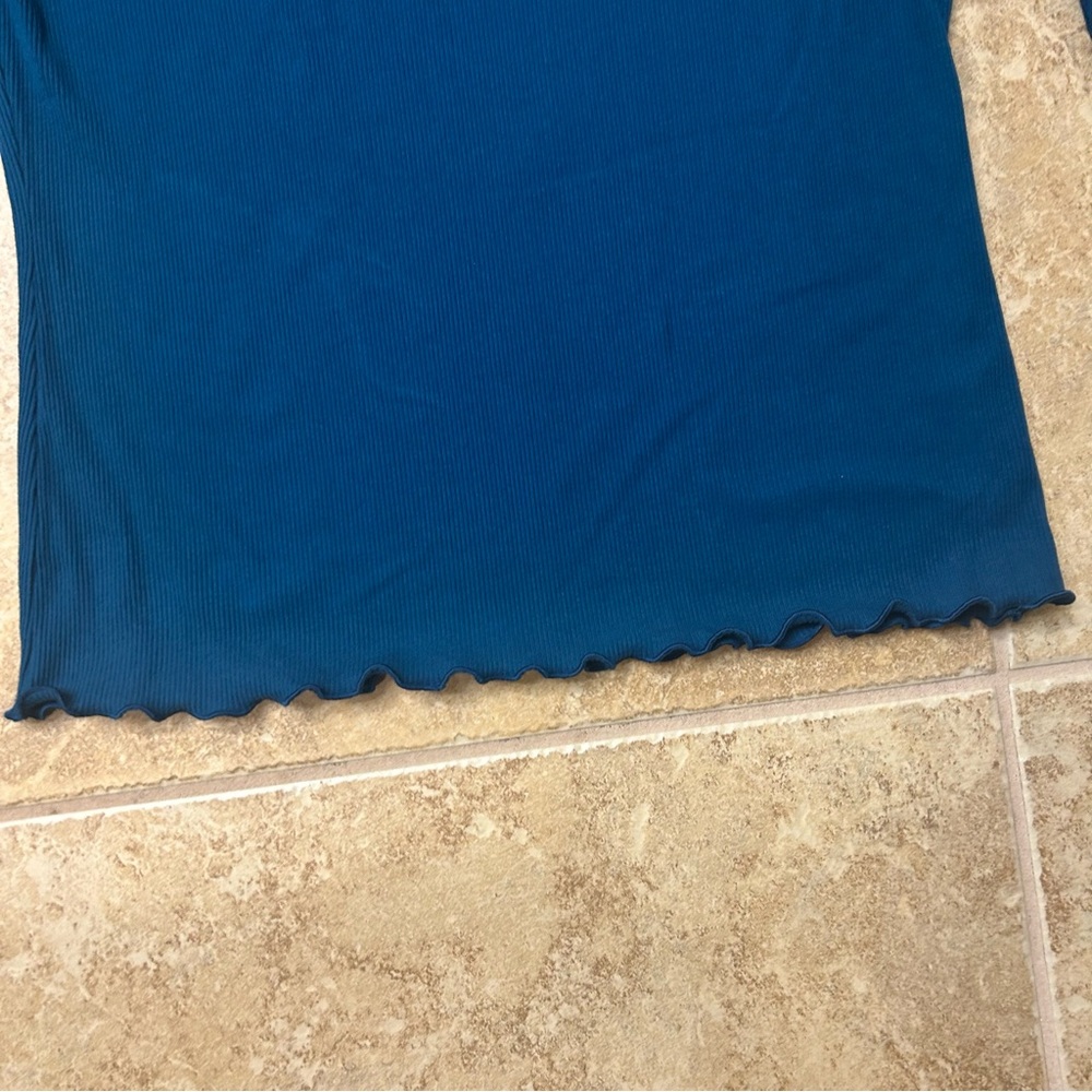 SO Teal Lettuce Ruffle Ribbed Long Sleeve Top - Picture 5 of 7